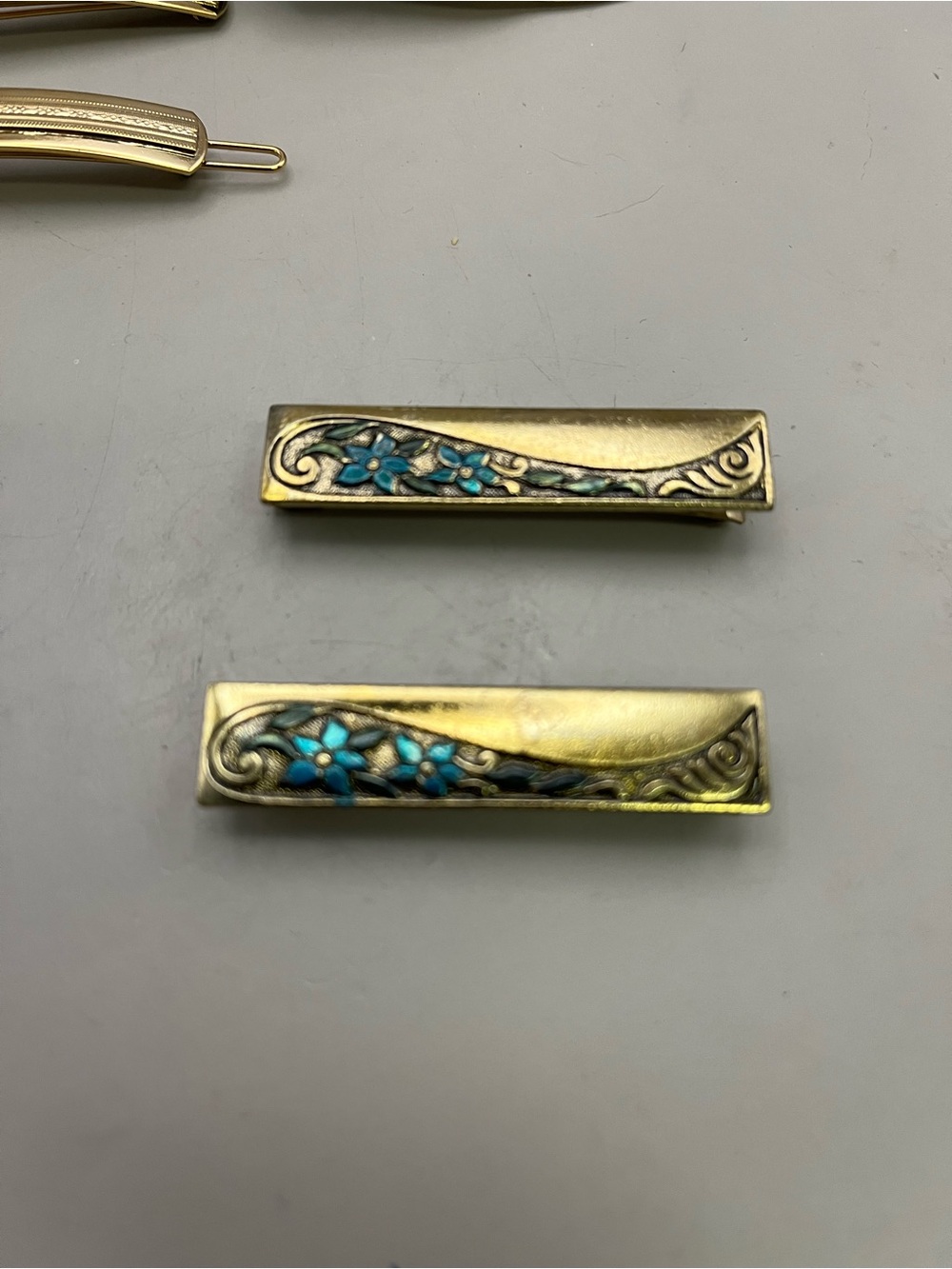 Vintage Gold Hair Lot 7 Pc Barrettes Hair Comb Rose Enamel Flower 80sRetro - Picture 3 of 6